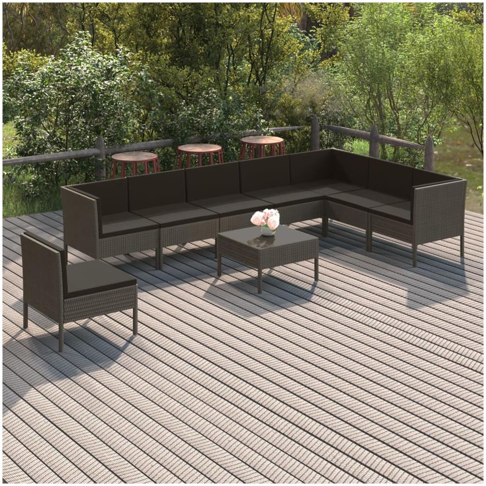 Set Divani Da Giardino 9 Pz Con Cuscini In Polyrattan Grigio - Foto 1