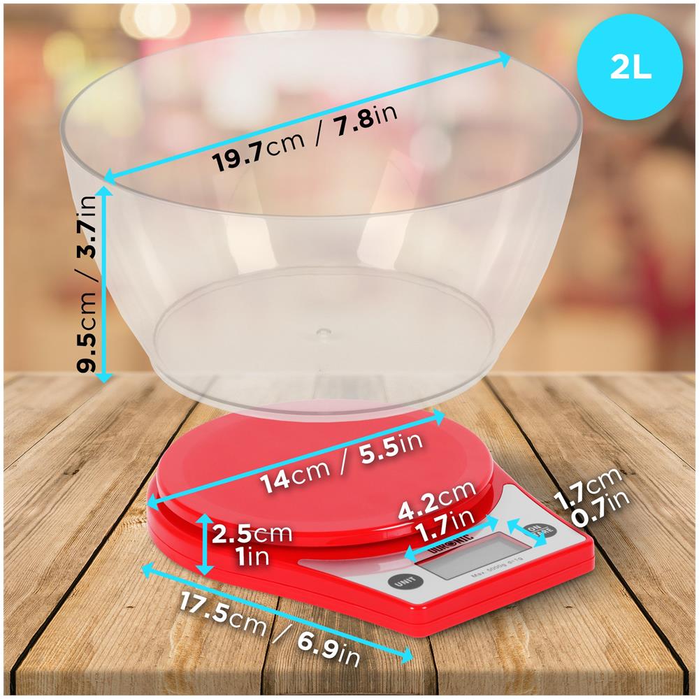 Ks6000 Rd Bilancia Da Cucina | Bilancia Ad Alta Precisione Con Display Digitale Retro Illuminato | Portata 1g / 5 Kg Con Ciotola Da 2 L | Piattaforma Nera | Funzione Tara | Ideale Per Cucina E Pasticceria - Foto 6