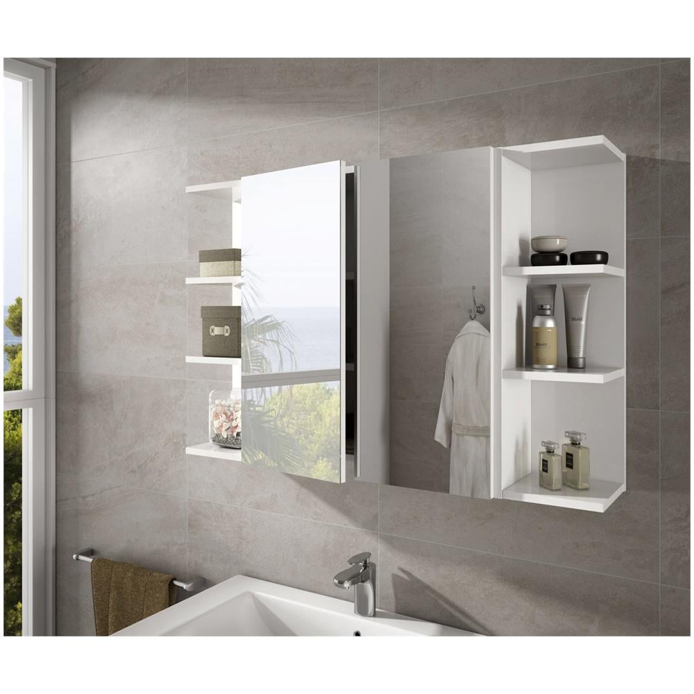 Mobile Pensile Bagno Tacoma, Mobile Colonna Sospeso Per Bagno, Armadietto Ad Angolo Con 3 Ripiani Aperti, 20x20h65 Cm, Bianco - Foto 1
