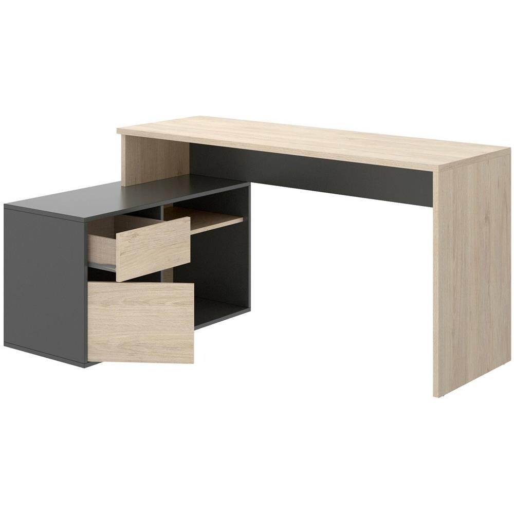 Scrivania Gardena, Scrittoio Multiposizione Da Ufficio O Cameretta, Tavolo Da Studio Angolare Multiuso, 139x92h75 Cm, Rovere E Antracite - Foto 4