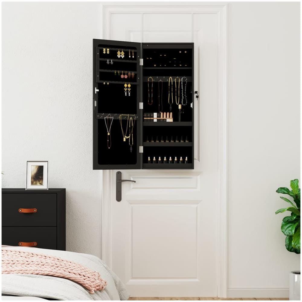 Armadio Portagioie A Specchio Con Luci Led A Parete Nero - Foto 3