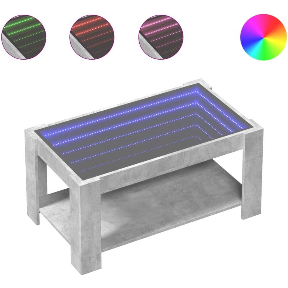 Tavolino Salotto con LED Grigio Cemento 93x53x45 cm Multistrato - Foto 1