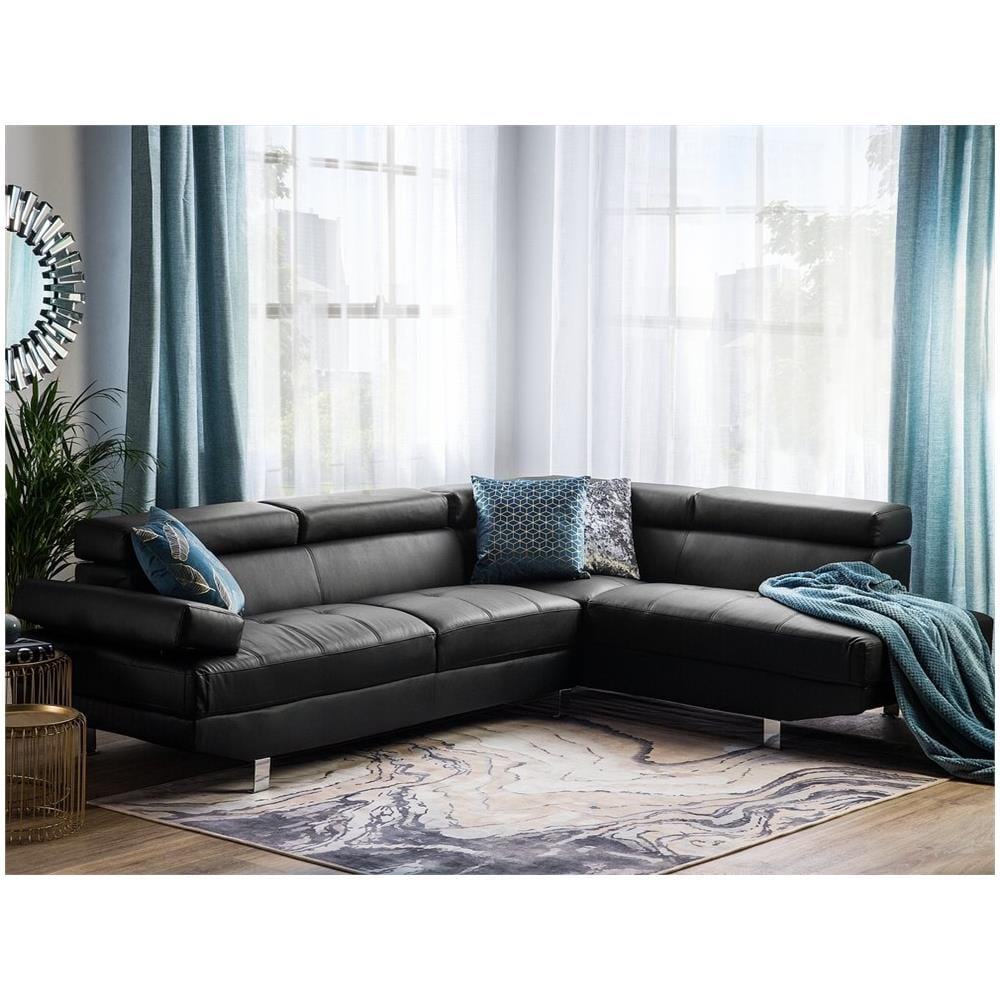 Divano Angolare Moderno In Pelle Sintetica Nera Norrea - Foto 2