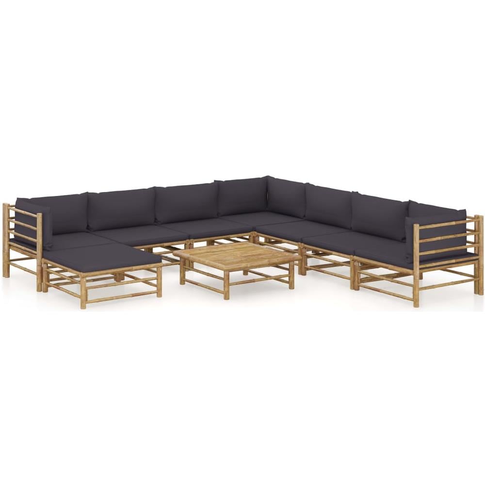 VidaXL Set Divani Da Giardino In Bambù 2 Pezzi Con Cuscini Grigio Scuro - Angolare Modulare - copertina