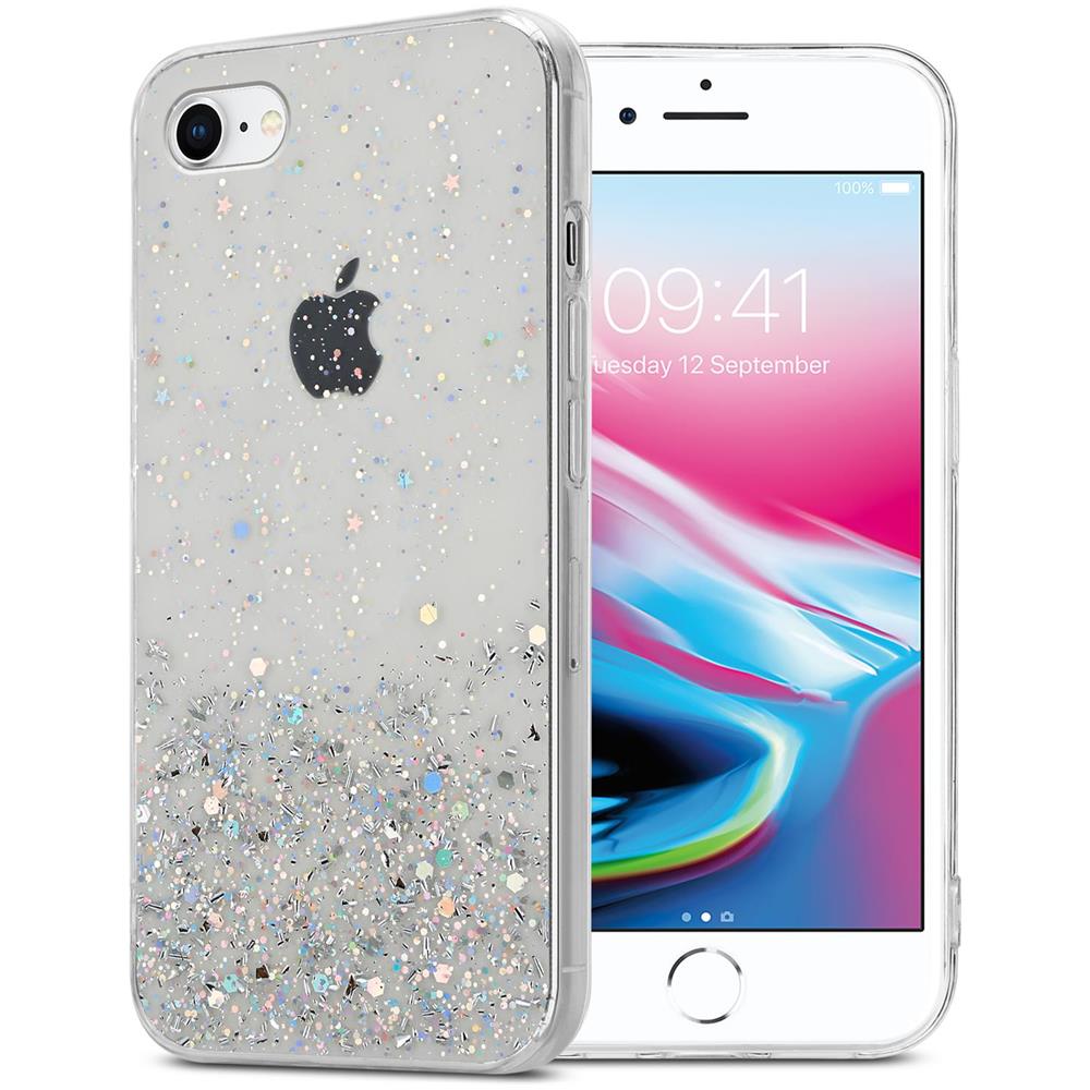 Cadorabo Custodia Compatibile Con Apple Iphone 7 / 7s / 8 / Se 2020 In Trasparente Con Glitter - Coperchio Protettivo In Silicone Tpu Flessibile Con Glitter Scintillanti - Foto 1