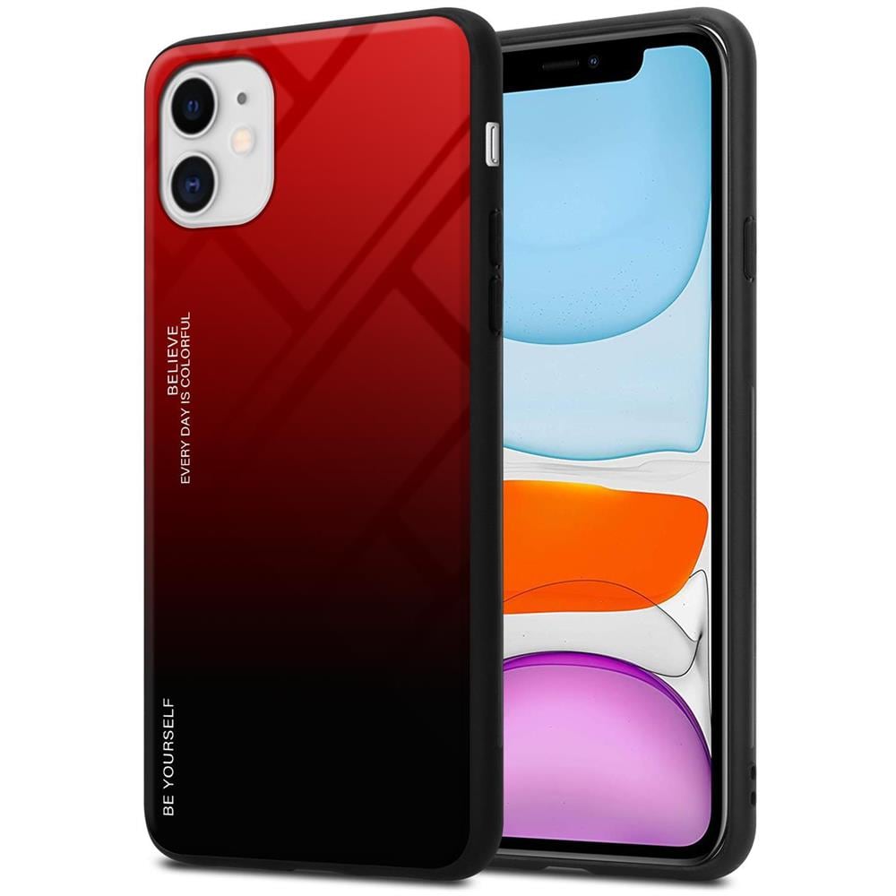 Custodia Compatibile Con Apple Iphone 11 In Rosso - Nero - Coperchio Protettivo Bicolore In Vetro Temperato E Silicone Tpu - Foto 1