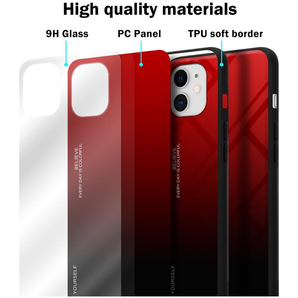 Custodia Compatibile Con Apple Iphone 11 In Rosso - Nero - Coperchio Protettivo Bicolore In Vetro Temperato E Silicone Tpu - Foto 7