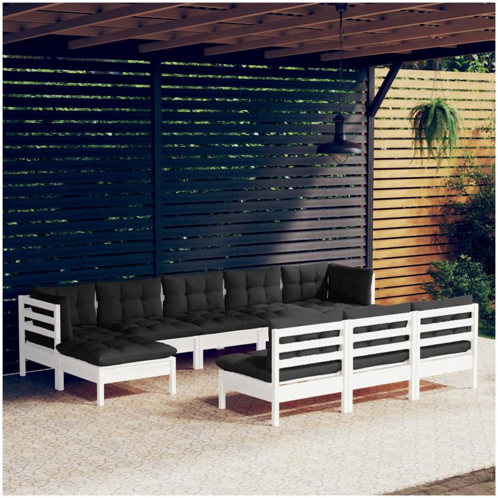 Set Divani Da Giardino 10 Pz Con Cuscini Bianchi Legno Di Pino - Foto 1