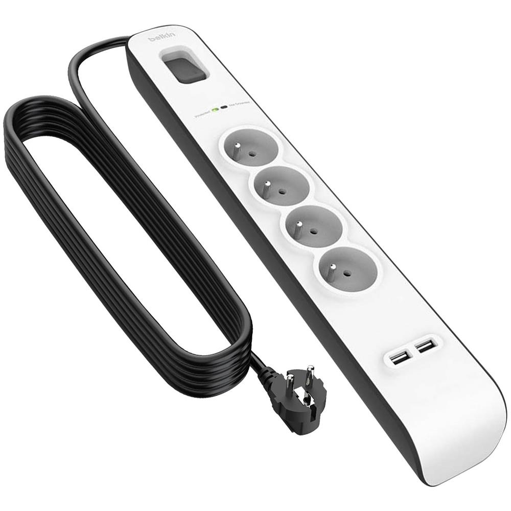 Ciabatta 4 Prese + 2 Usb 2,4a Protezione Fulmini Con Cavo Da 2m - Foto 1