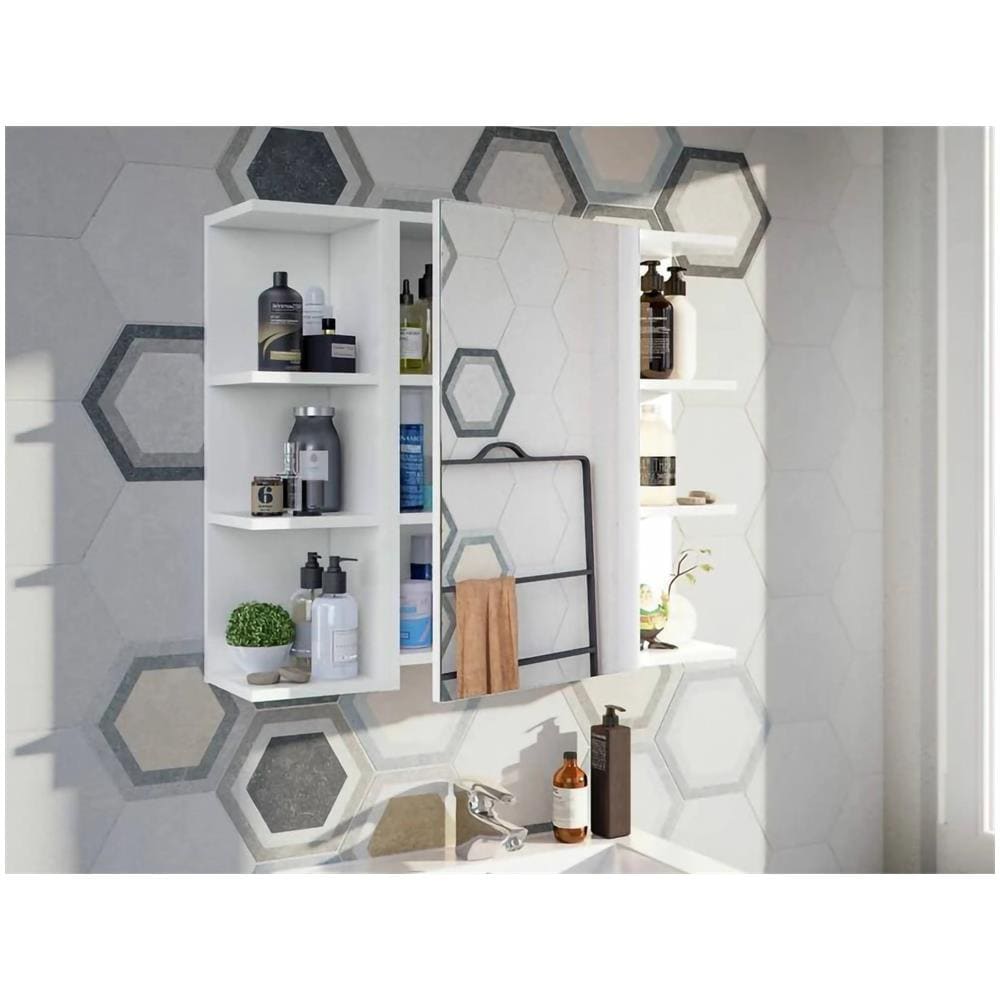 Mobile Pensile Bagno Lafayette, Mobile Colonna Per Bagno, Armadietto Sospeso, Bianco Lucido, 40x21h65 - 1 Anta Cm - Foto 1