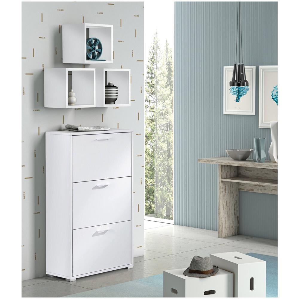 Scarpiera Ciclamino Made In Italy - Armadio Con Specchio, 5 Ripiani, Bianco, 50x18x178 Cm - Foto 3