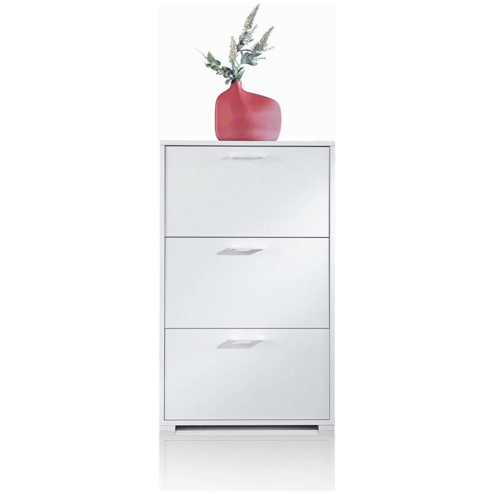 Scarpiera Peonia, Mobile Multiuso Da Ingresso Con 3 Ante A Ribalta, Armadietto Portascarpe A Doppia Profondità, 100% Made In Italy, 67x28h112 Cm, Bianco - Foto 2