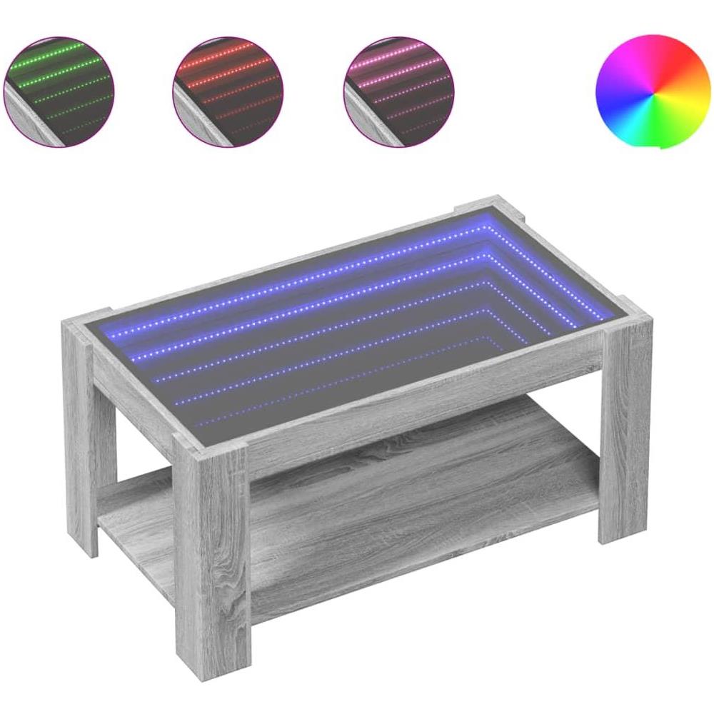 Tavolino Salotto con LED Grigio Sonoma 93x53x45 cm Multistrato - Foto 1