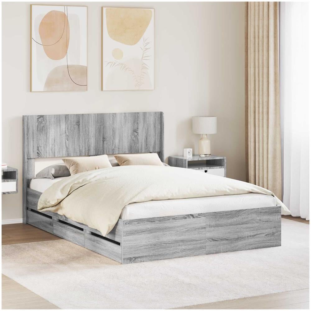 Struttura del letto con stoccaggio e testata Grigio Sonoma - Foto 1
