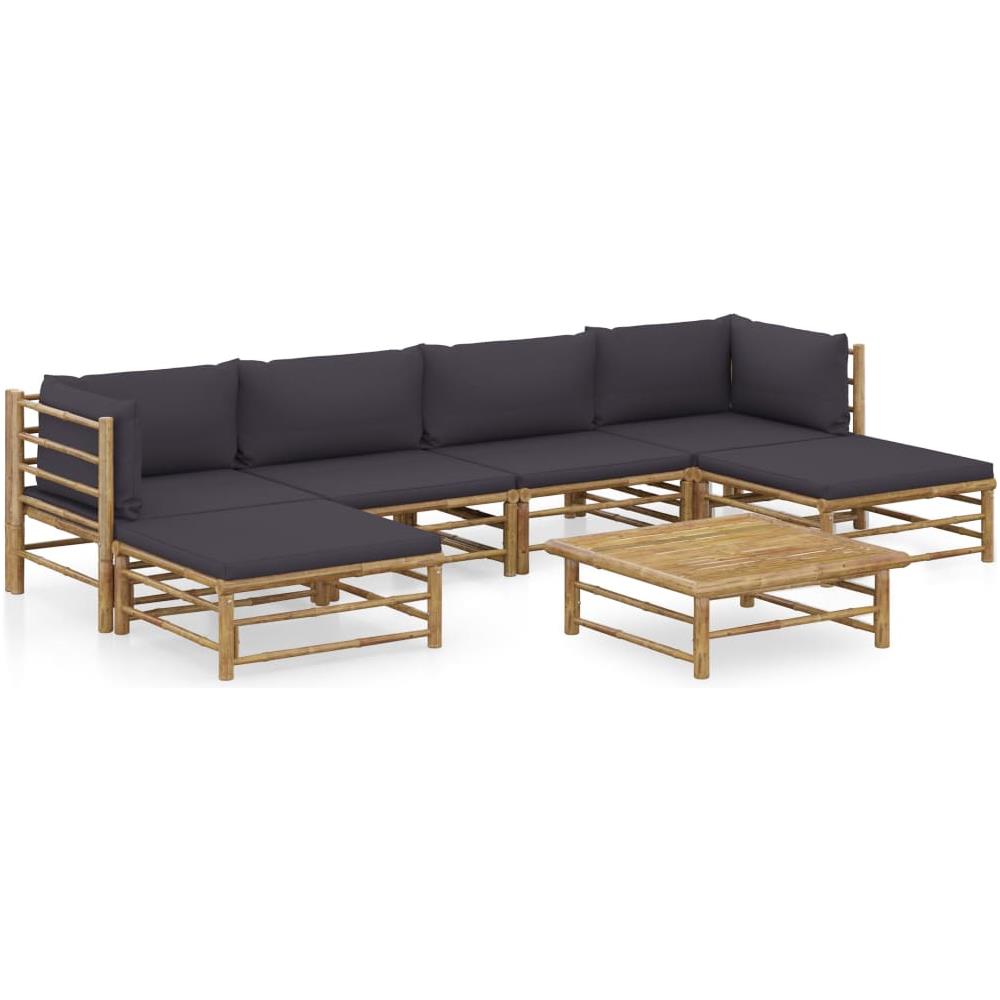 Set Divani Da Giardino 7 Pz Con Cuscini Grigio Scuro In Bamb? - Foto 1