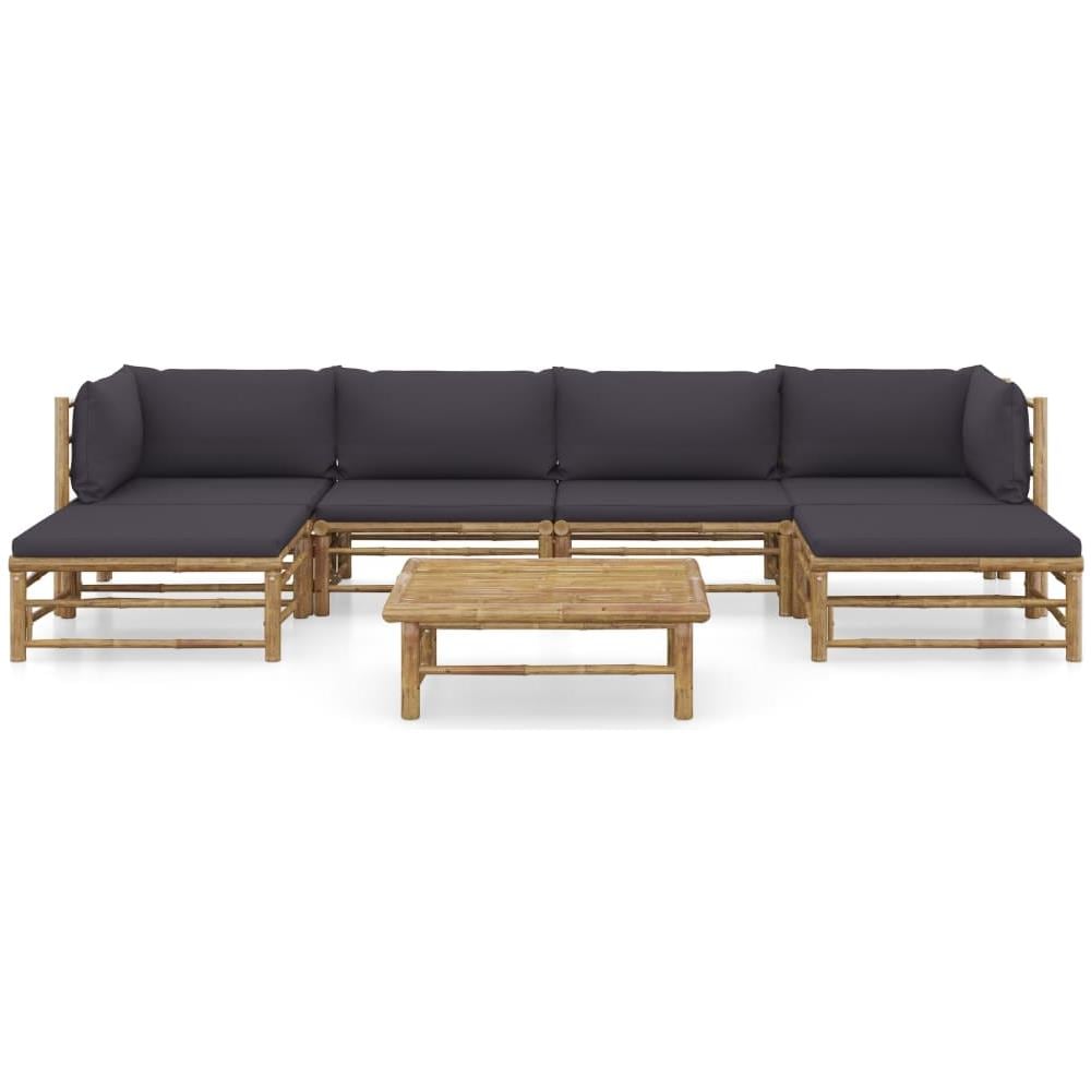 Set Divani Da Giardino 7 Pz Con Cuscini Grigio Scuro In Bamb? - Foto 2