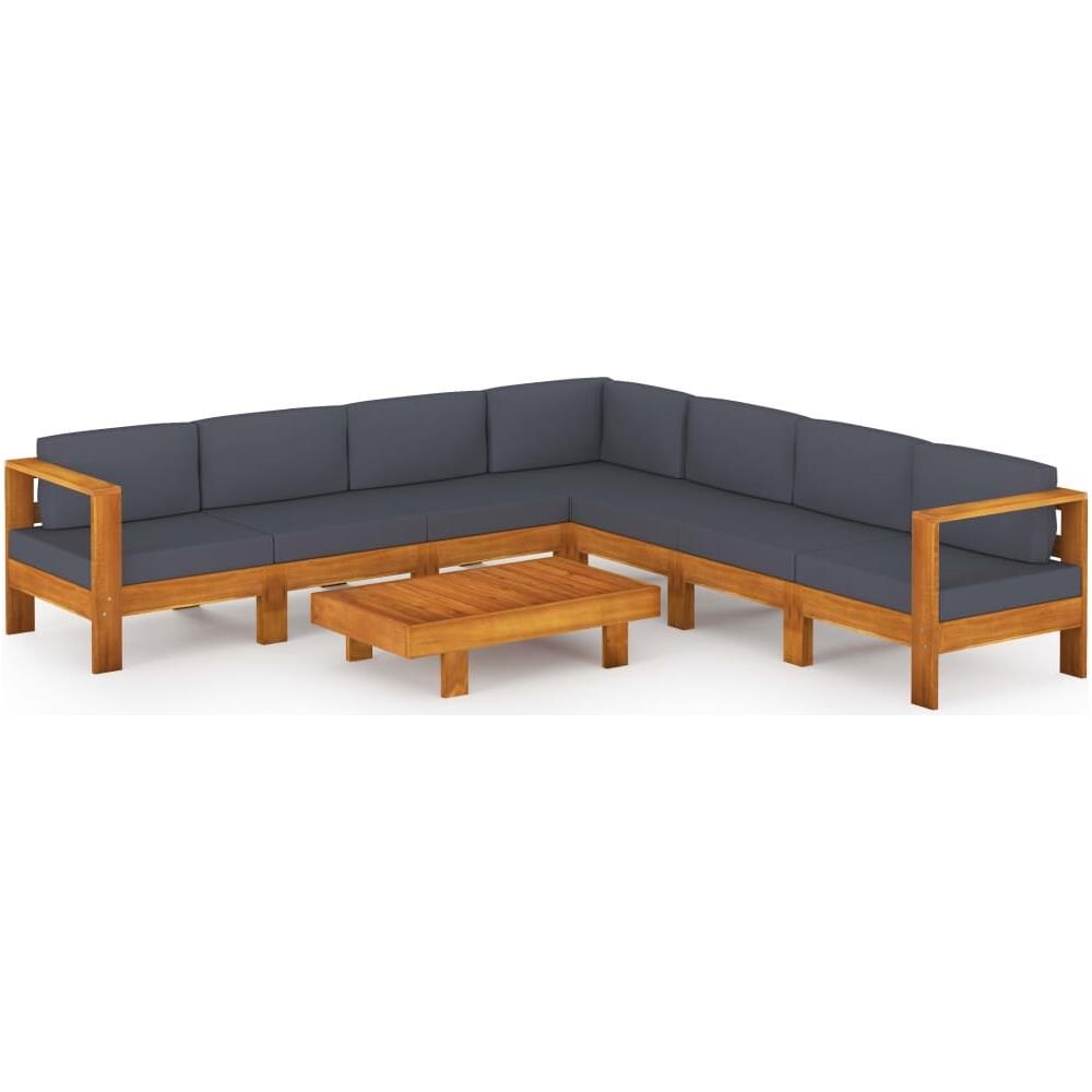 Set Divani Giardino 8 Posti Cuscini Grigi Scuro Massello Acacia - Foto 1