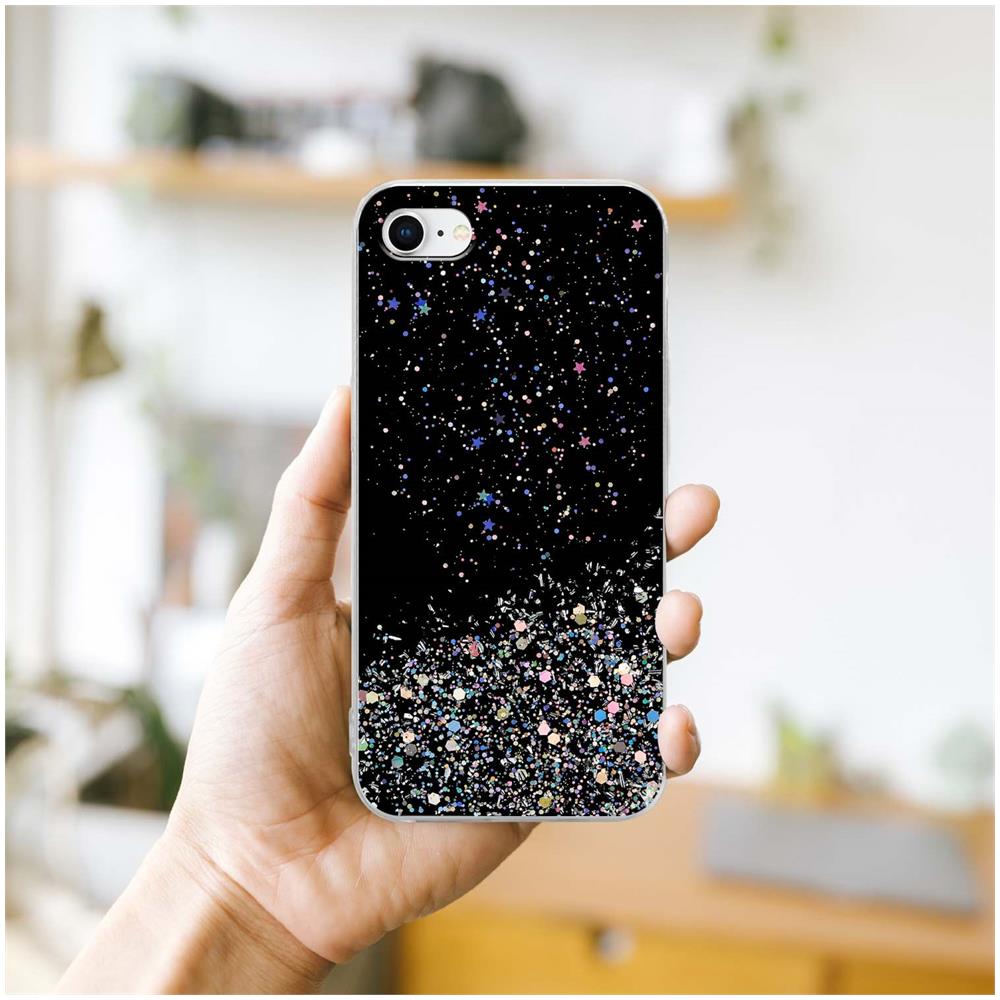 Custodia Compatibile Con Apple Iphone 7 / 7s / 8 / Se 2020 In Nero Con Glitter - Coperchio Protettivo In Silicone Tpu Flessibile Con Glitter Scintillanti - Foto 8