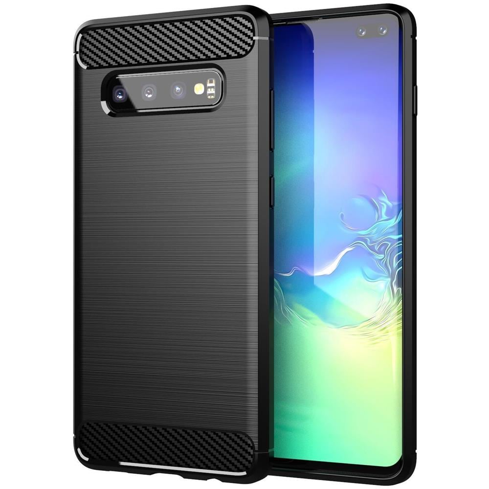 Custodia Compatibile Con Samsung Galaxy S10 Plus In Brushed Nero - Coperchio Protettivo In Silicone Tpu Flessibile In Look Acciaio Inossidabile-fibra Di Carbonio - Foto 1
