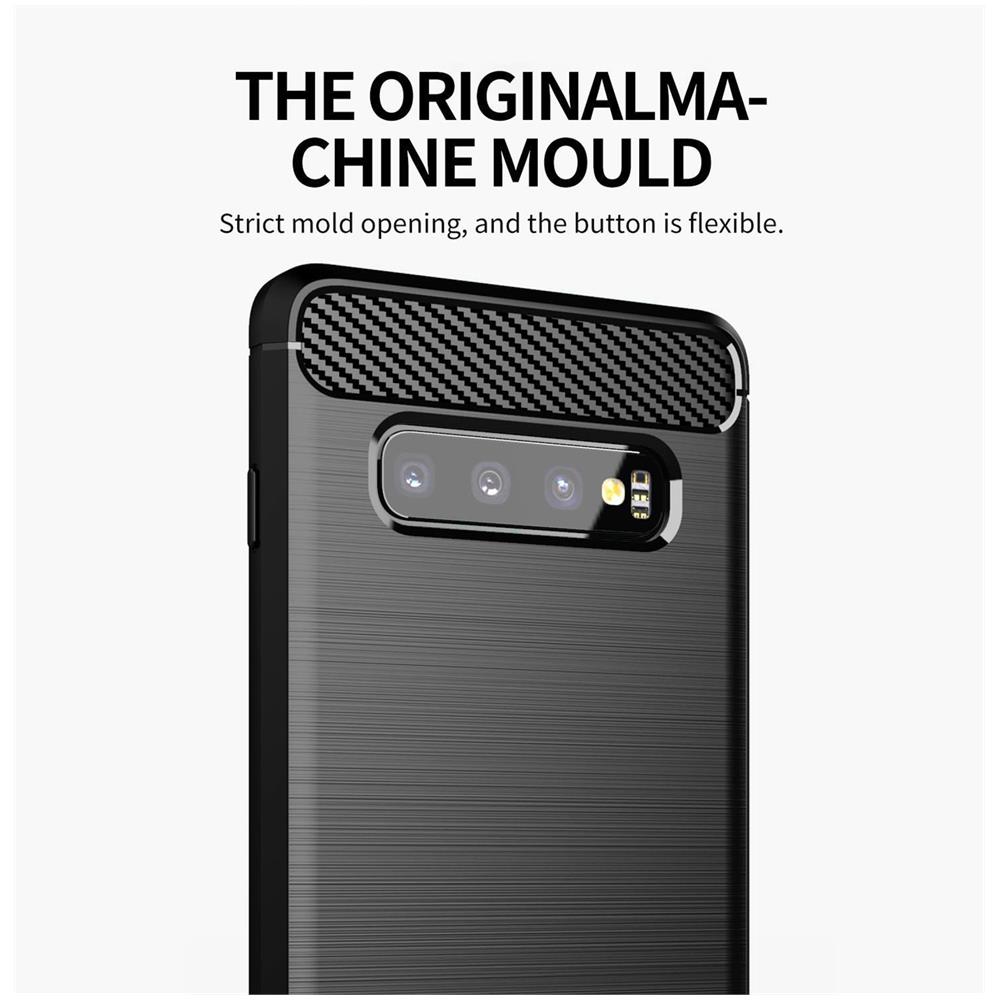 Custodia Compatibile Con Samsung Galaxy S10 Plus In Brushed Nero - Coperchio Protettivo In Silicone Tpu Flessibile In Look Acciaio Inossidabile-fibra Di Carbonio - Foto 2