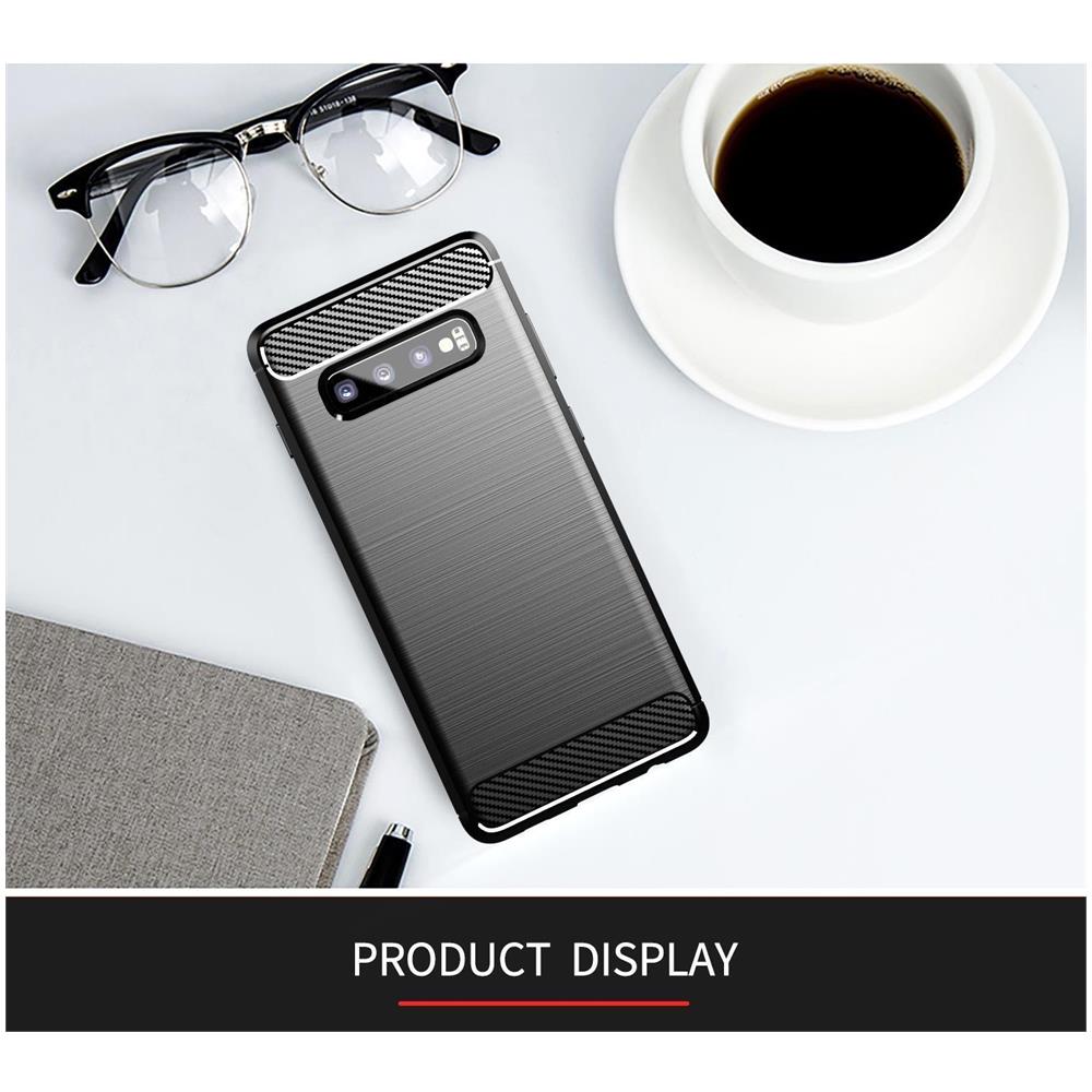 Custodia Compatibile Con Samsung Galaxy S10 Plus In Brushed Nero - Coperchio Protettivo In Silicone Tpu Flessibile In Look Acciaio Inossidabile-fibra Di Carbonio - Foto 6