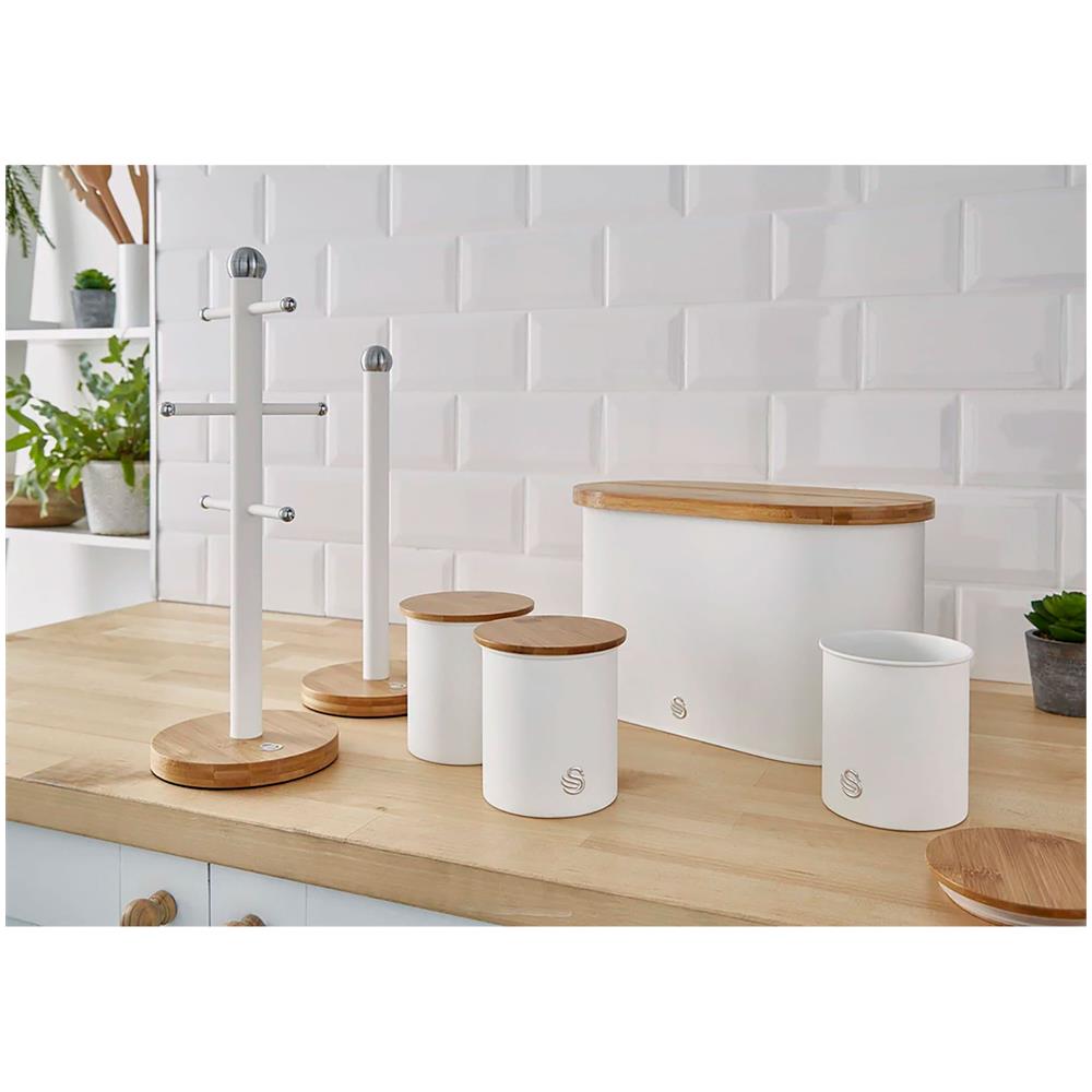 Nordic Nordic Porta Tazze Supporto Per 6 Tazze, Acciaio Al Carbonio E Bambù, Moderno Bianco - Foto 8