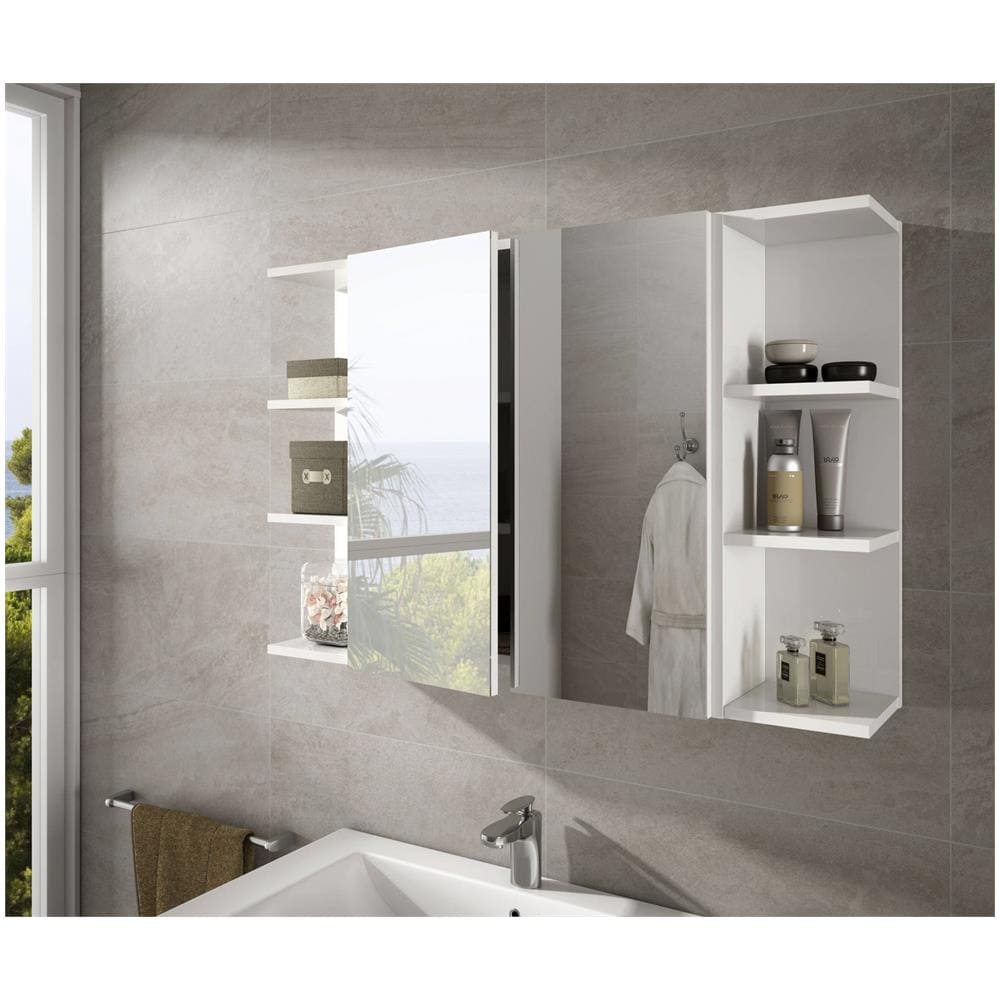 Mobile Pensile Bagno Lafayette, Mobile Per Bagno, Armadietto Sospeso, Bianco Lucido, 60x21h65 - 2 Ante Cm - Foto 1