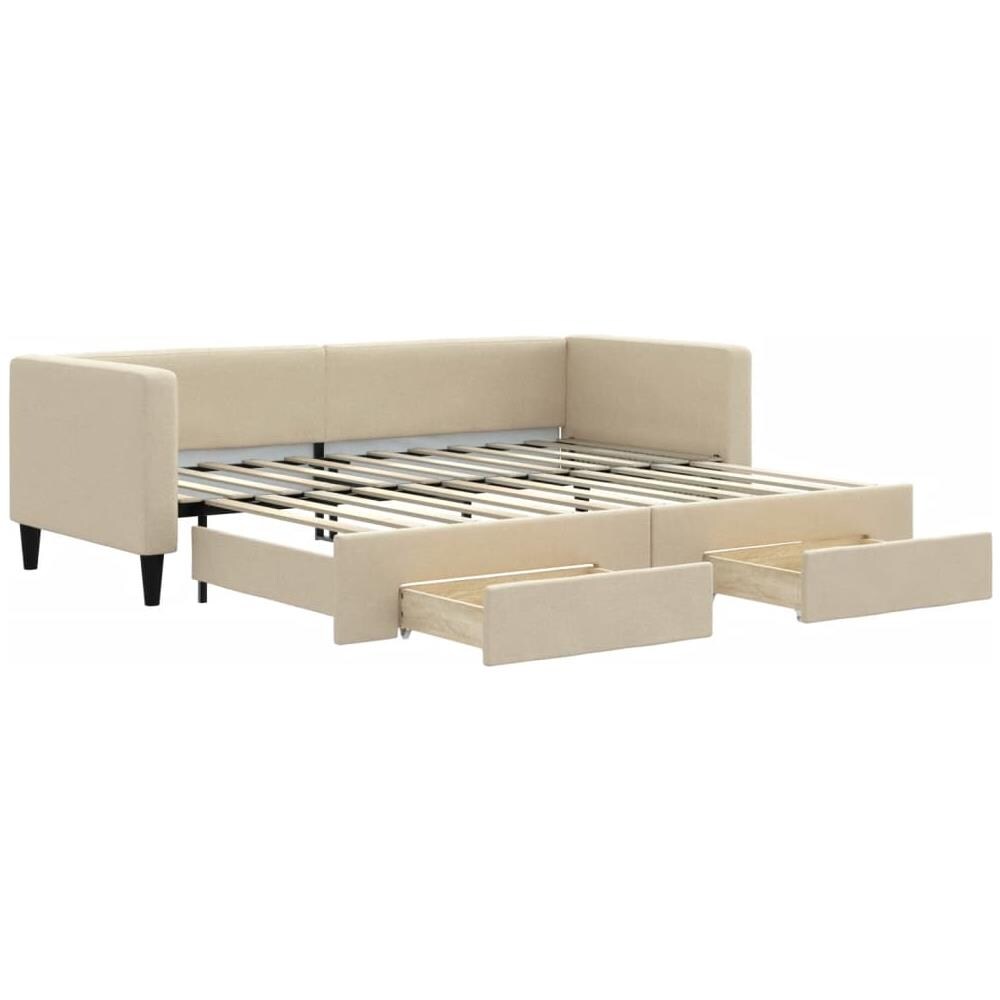 Divano Letto Estraibile Con Cassetti Crema 80x200 Cm In Tessuto - Foto 1