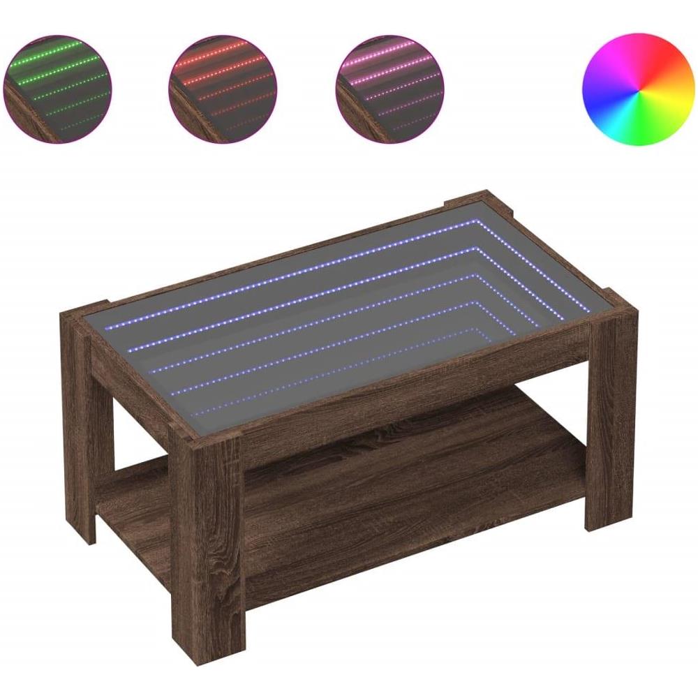 Tavolino Salotto con LED Rovere Marrone 93x53x45 cm Multistrato - Foto 1