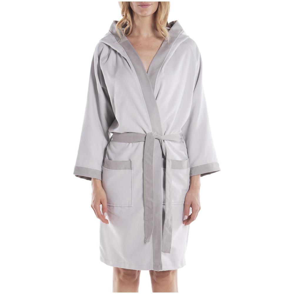 Accappatoio Con Cappuccio Spugnissima Tecno Bicolor In Microfibra Colore Argentato Misura L - Foto 2