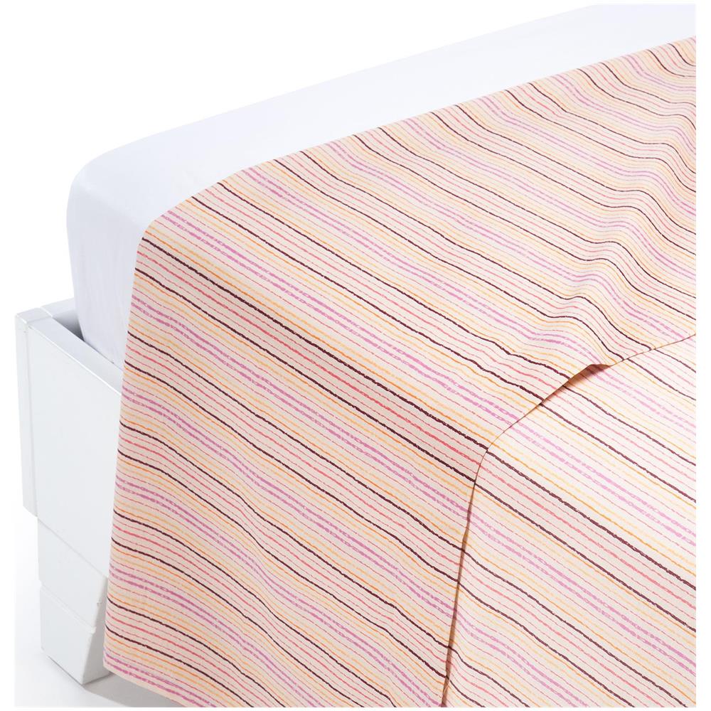 Lenzuolo Superiore Riga In Cotone Colore Rosa Misura Singolo - Foto 1