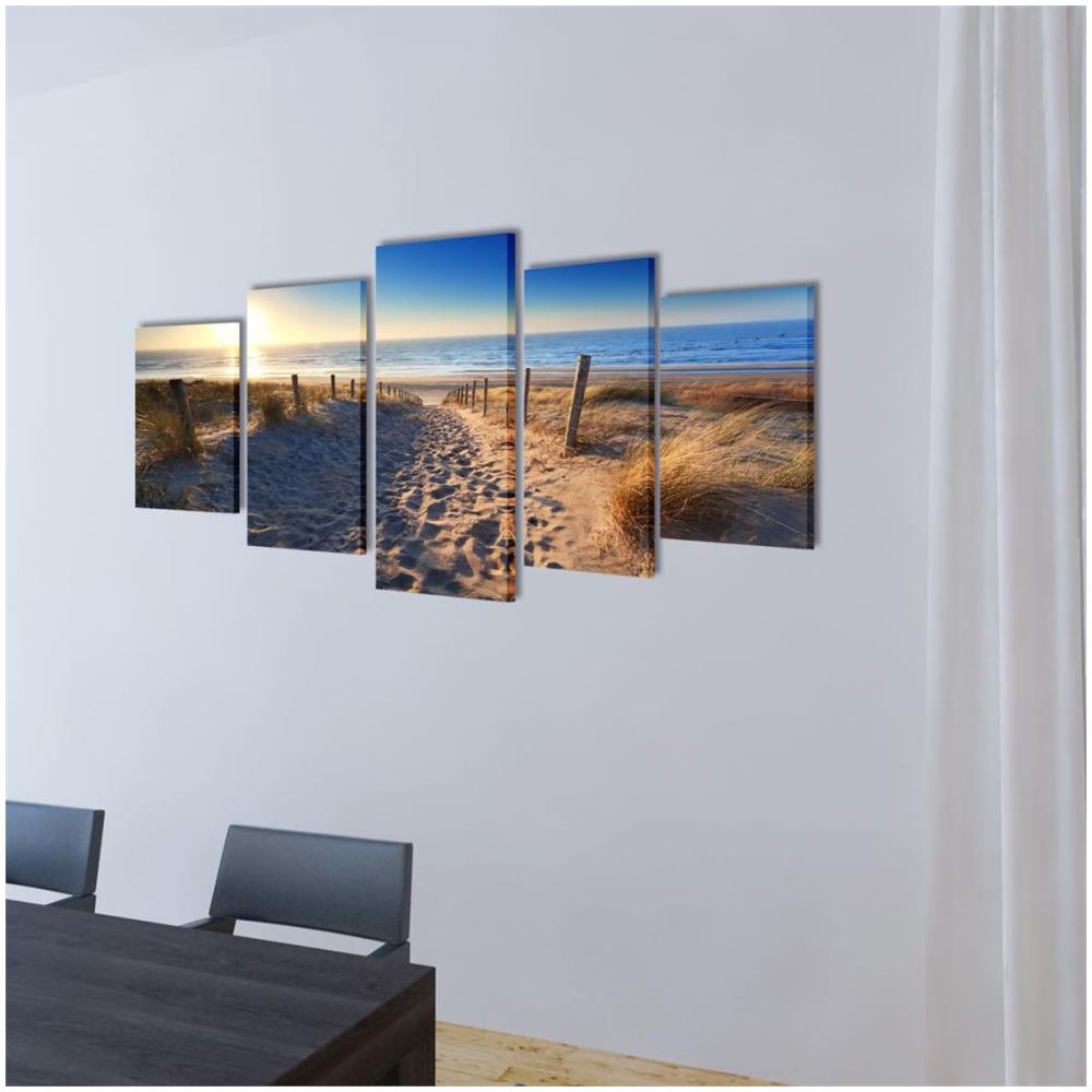 5 Pz Set Stampa Su Tela Da Muro Spiaggia Di Sabbia 200 X 100 Cm - Foto 2