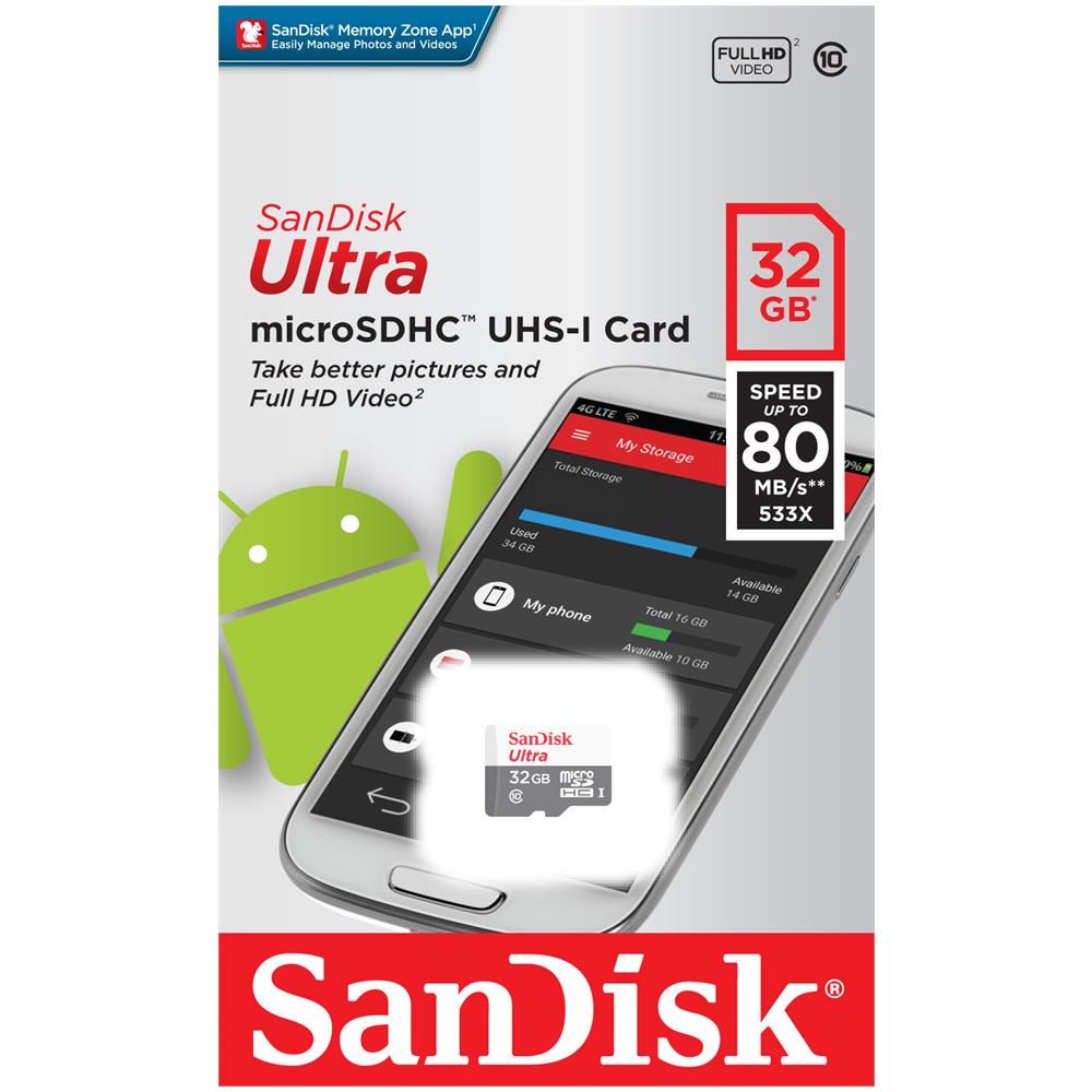Ultra Micro SDHC UHS-I 32 GB 80 MB / s Classe 10 Colore Grigio / Bianco  - Foto 2