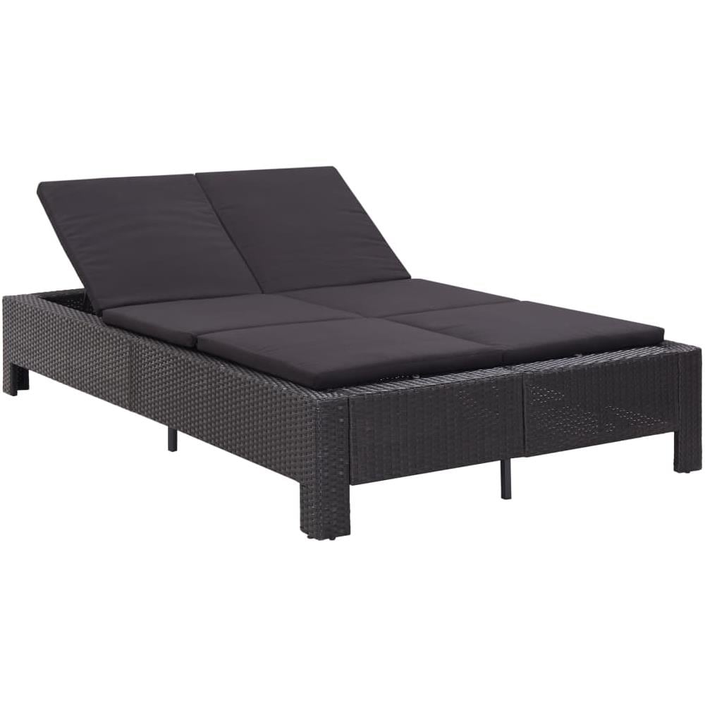 Lettino Prendisole a 2 Posti con Cuscino Nero in Polyrattan - Foto 1