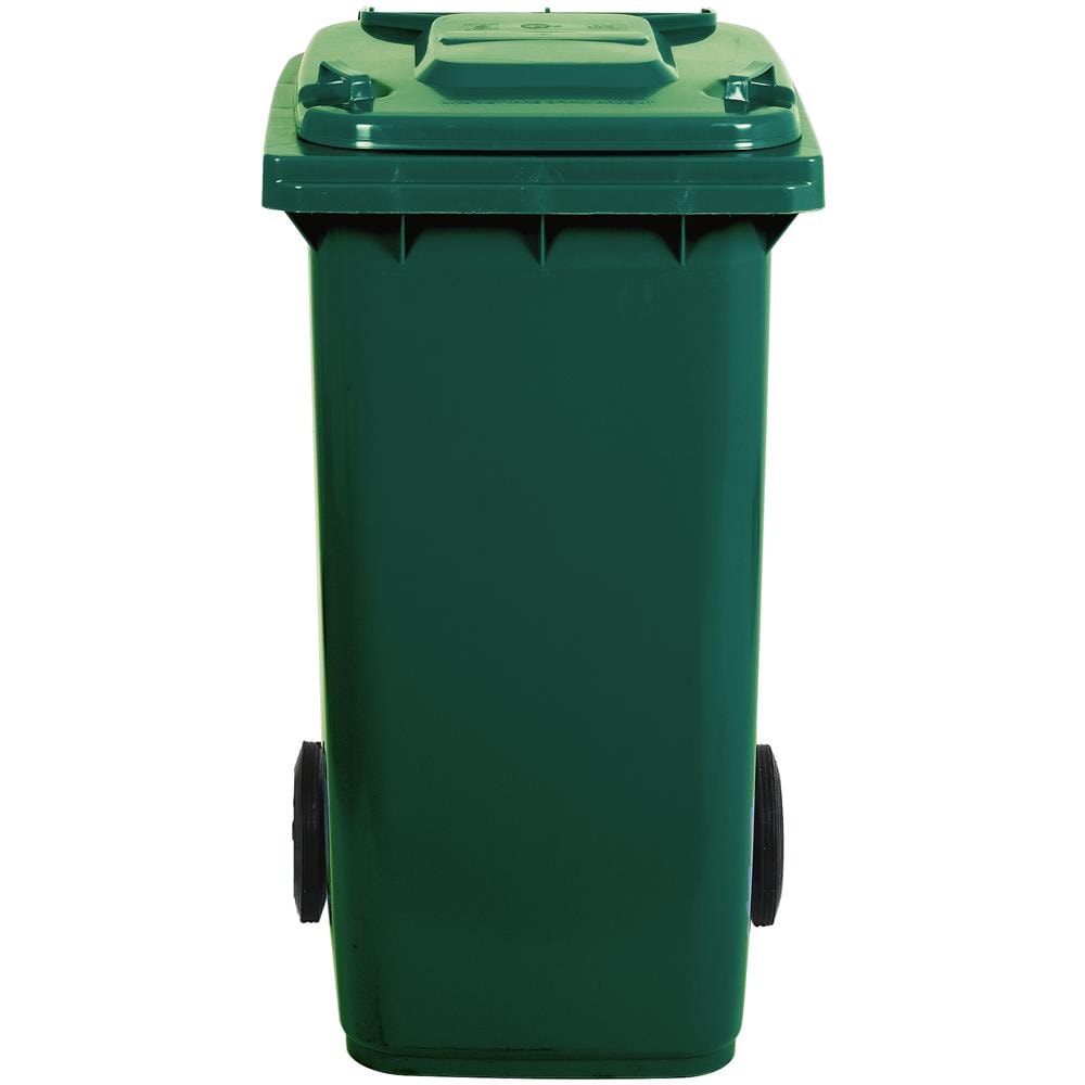 Bidone carrellato verde per la raccolta differenziata rifiuti 240 Lt con ruote e coperchio UNI EN 840 per rifiuti e riciclo - Foto 2