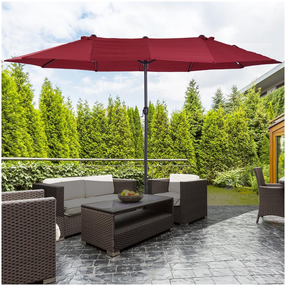 Ombrellone Da Giardino 460x270x240cm Doppio Con Apertura A Manovella, Acciaio E Poliestere Rosso Vino - Foto 2