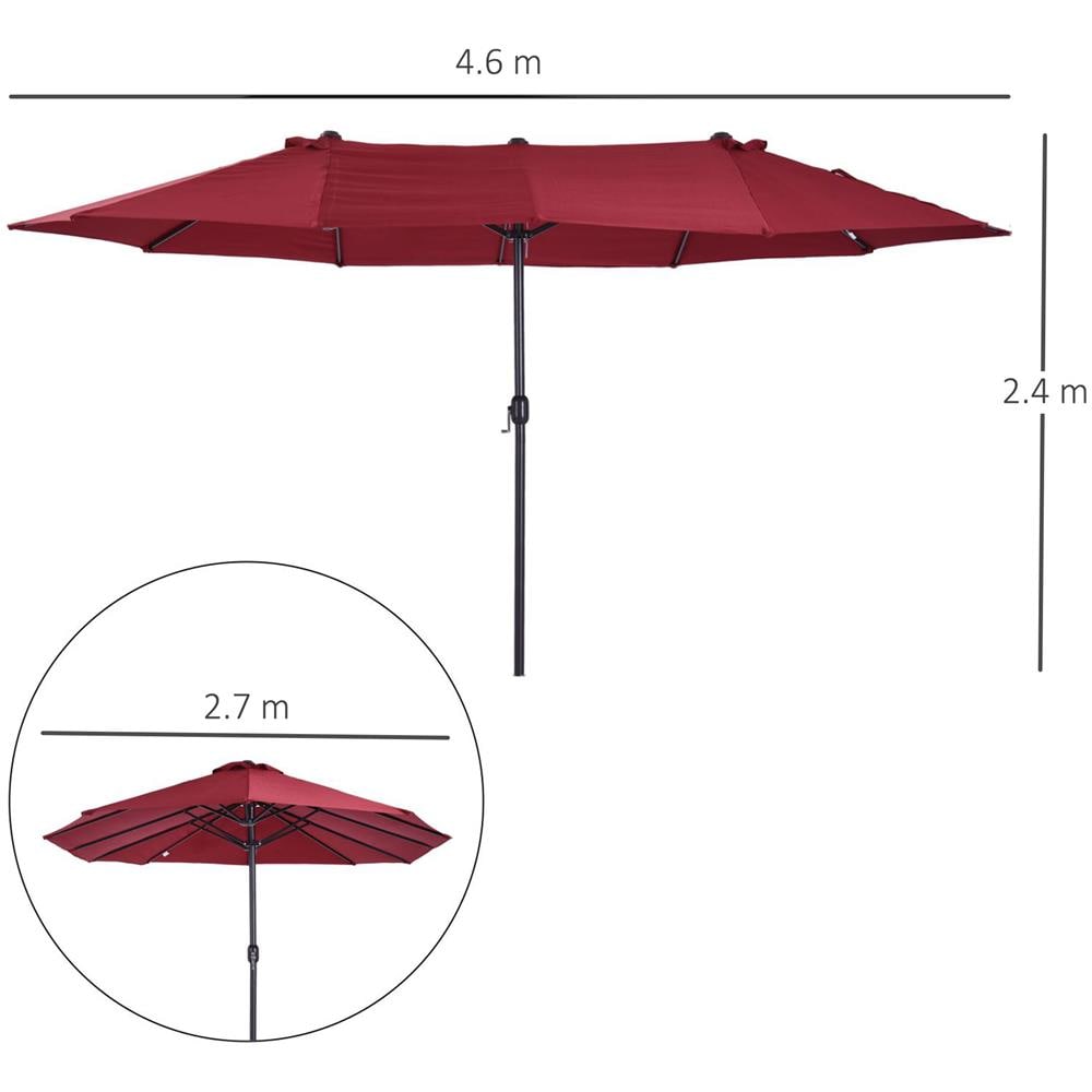 Ombrellone Da Giardino 460x270x240cm Doppio Con Apertura A Manovella, Acciaio E Poliestere Rosso Vino - Foto 3