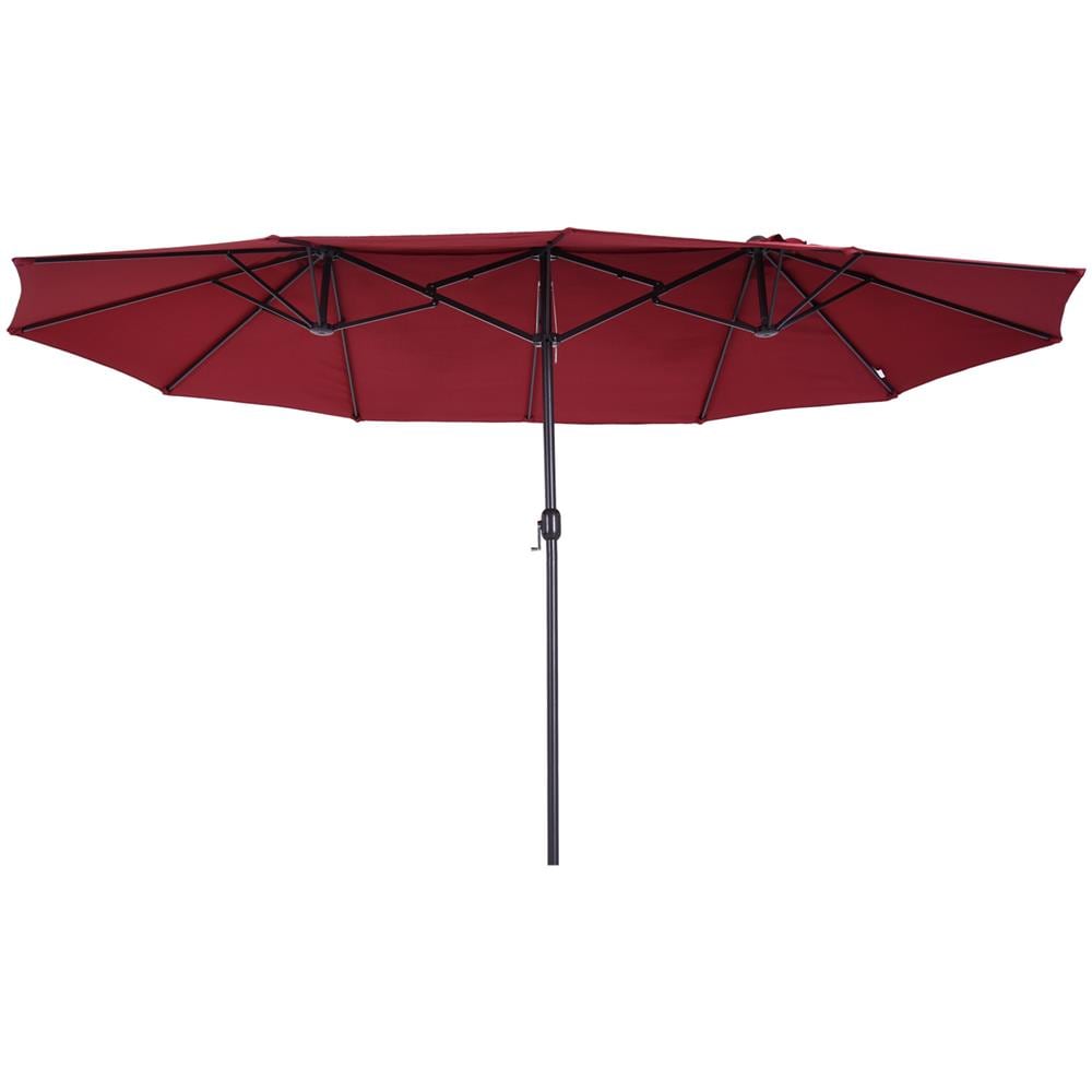 Ombrellone Da Giardino 460x270x240cm Doppio Con Apertura A Manovella, Acciaio E Poliestere Rosso Vino - Foto 1