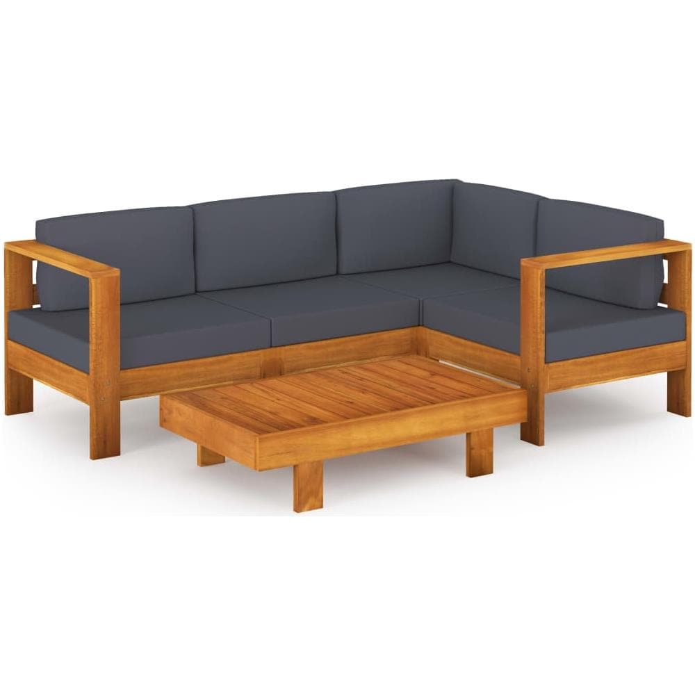 Set Divani Giardino 5 Posti Cuscini Grigi Scuro Massello Acacia - Foto 1