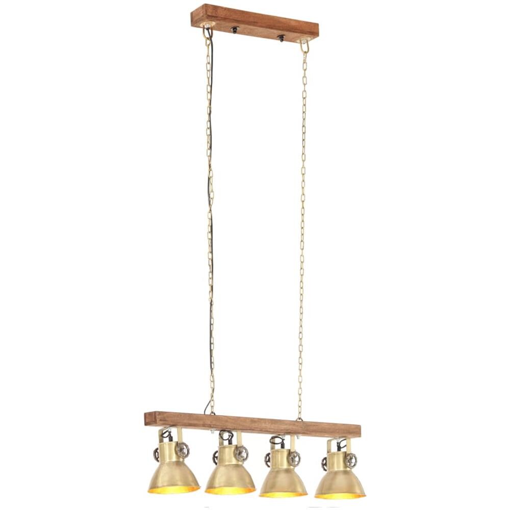 Lampada a Sospensione Industriale Ottone E27 Legno di Mango - Foto 3