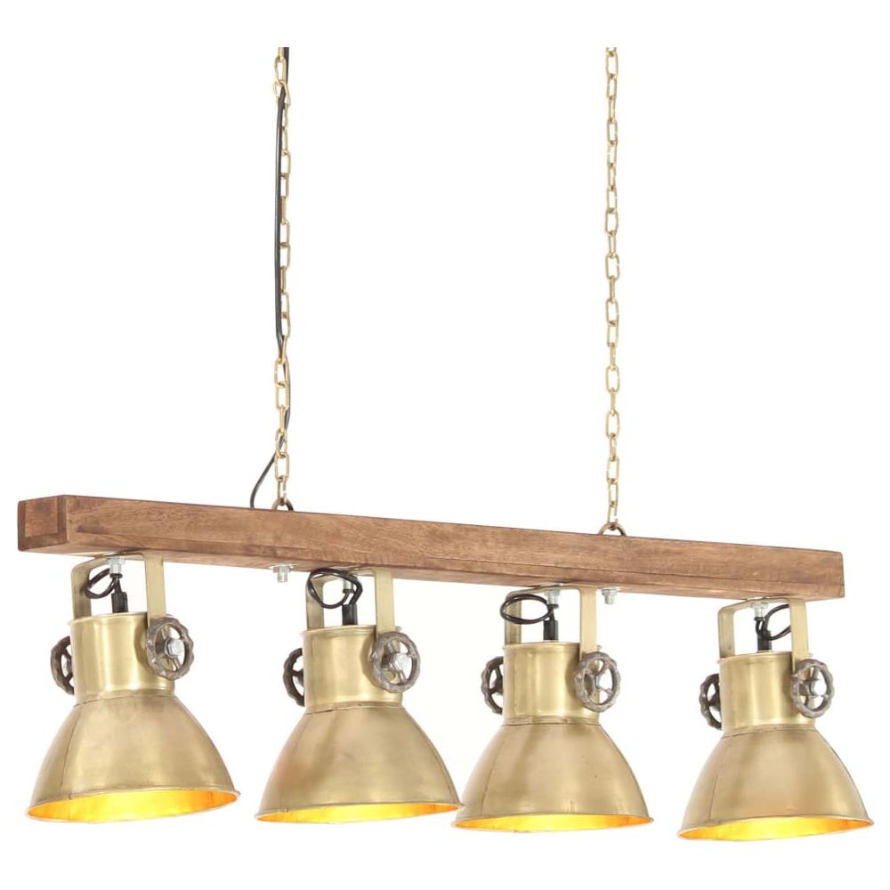 Lampada a Sospensione Industriale Ottone E27 Legno di Mango - Foto 1