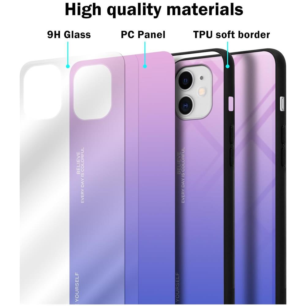 Custodia Compatibile Con Apple Iphone 11 In Rosa - Blu - Coperchio Protettivo Bicolore In Vetro Temperato E Silicone Tpu - Foto 6