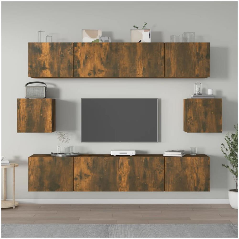 Set Di Mobili Porta Tv 6 Pz Rovere Fumo In Legno Multistrato - Foto 1
