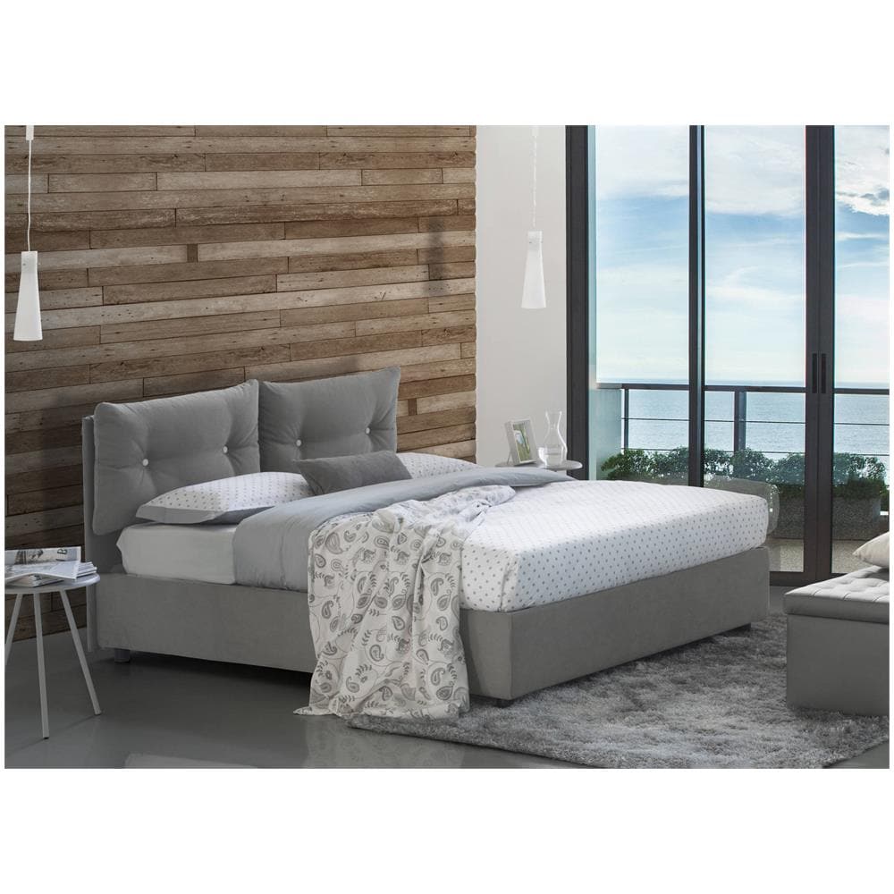 Letto Matrimoniale Petra, Letto Contenitore Con Rivestimento In Tessuto, 100% Made In Italy, Apertura Frontale, Con Materasso Cm 160x200 Incluso, Grigio - Foto 1