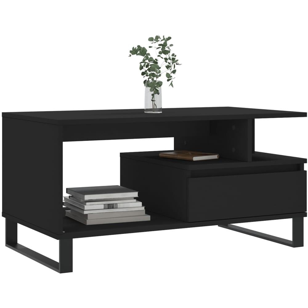 Tavolino Da Salotto Nero 90x49x45 Cm In Legno Multistrato - Foto 3