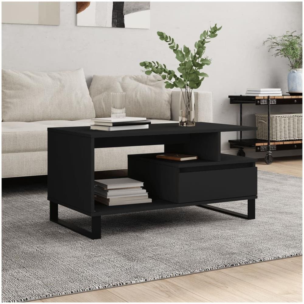 Tavolino Da Salotto Nero 90x49x45 Cm In Legno Multistrato - Foto 1