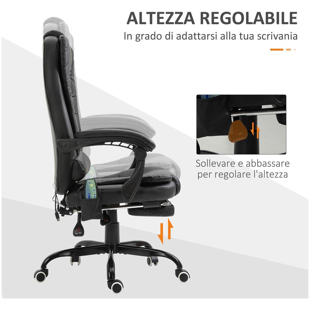 Poltrona da Ufficio con 7 Punti Vibranti, Poggiapiedi e Schienale Reclinabile a 155?, Nero - Foto 6