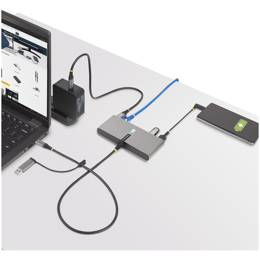 Hub USB-C a 2 porte con Ethernet e RS-232, dongle USB-C a USB-A collegato, 100W PD Pass-through, 2x USB-A 5Gbps, Gigabit Ethernet, RS232 seriale (FTDI) - Foto 8