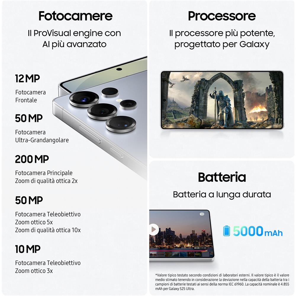 Galaxy S25 Ultra 5G AI 256GB 12GB Ram Display 6.9'' QHD+ Dynamic AMOLED 2X Fotocamera 200MP Dual SIM NanoSIM + eSIM Snapdragon 8 Elite Android 15 5000 mAh Titanium Gray Italia - Foto 7