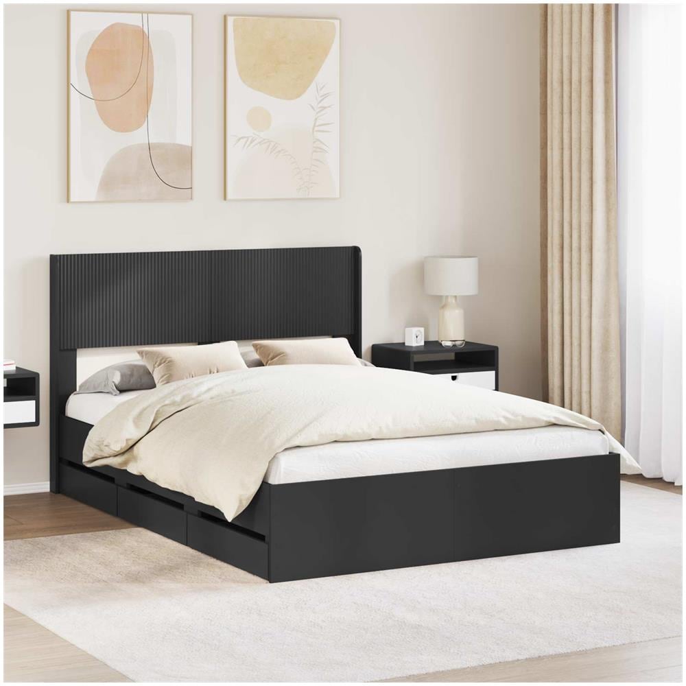 Struttura del letto con stoccaggio e testata Nero 140 x 190 cm - Foto 1